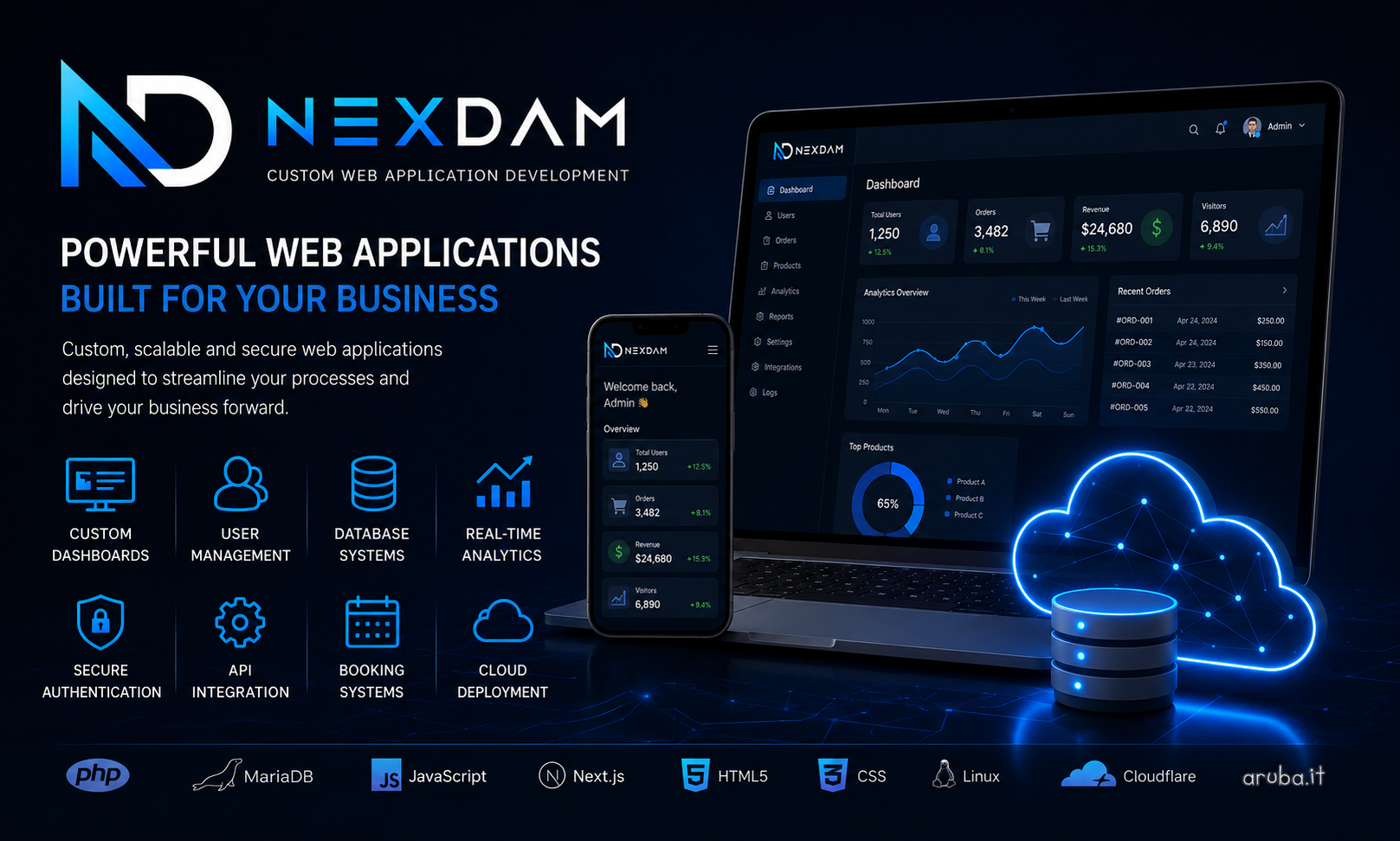 NexDam dashboard and custom web application preview