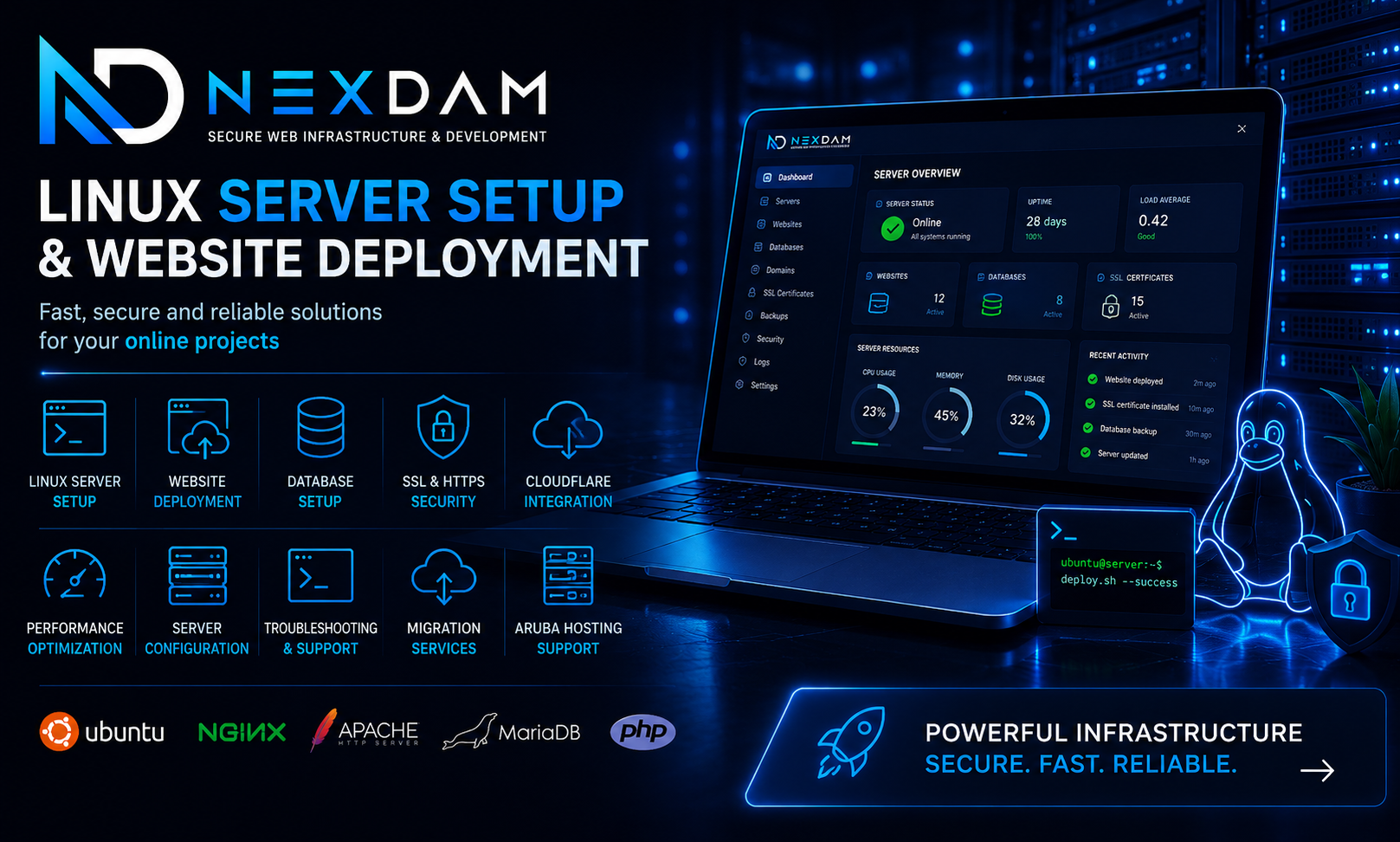NexDam secure Linux server deployment services
